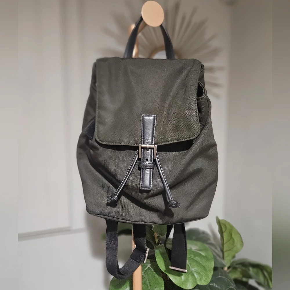 Vintage Coach Mercer Twill Nylon Mini Backpack | 2002 | Olive Green Leather Trim